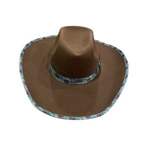 Wrangler Brown Cowboy Hat Felt Western Teal Peacock Feather Band Unisex Outdoor